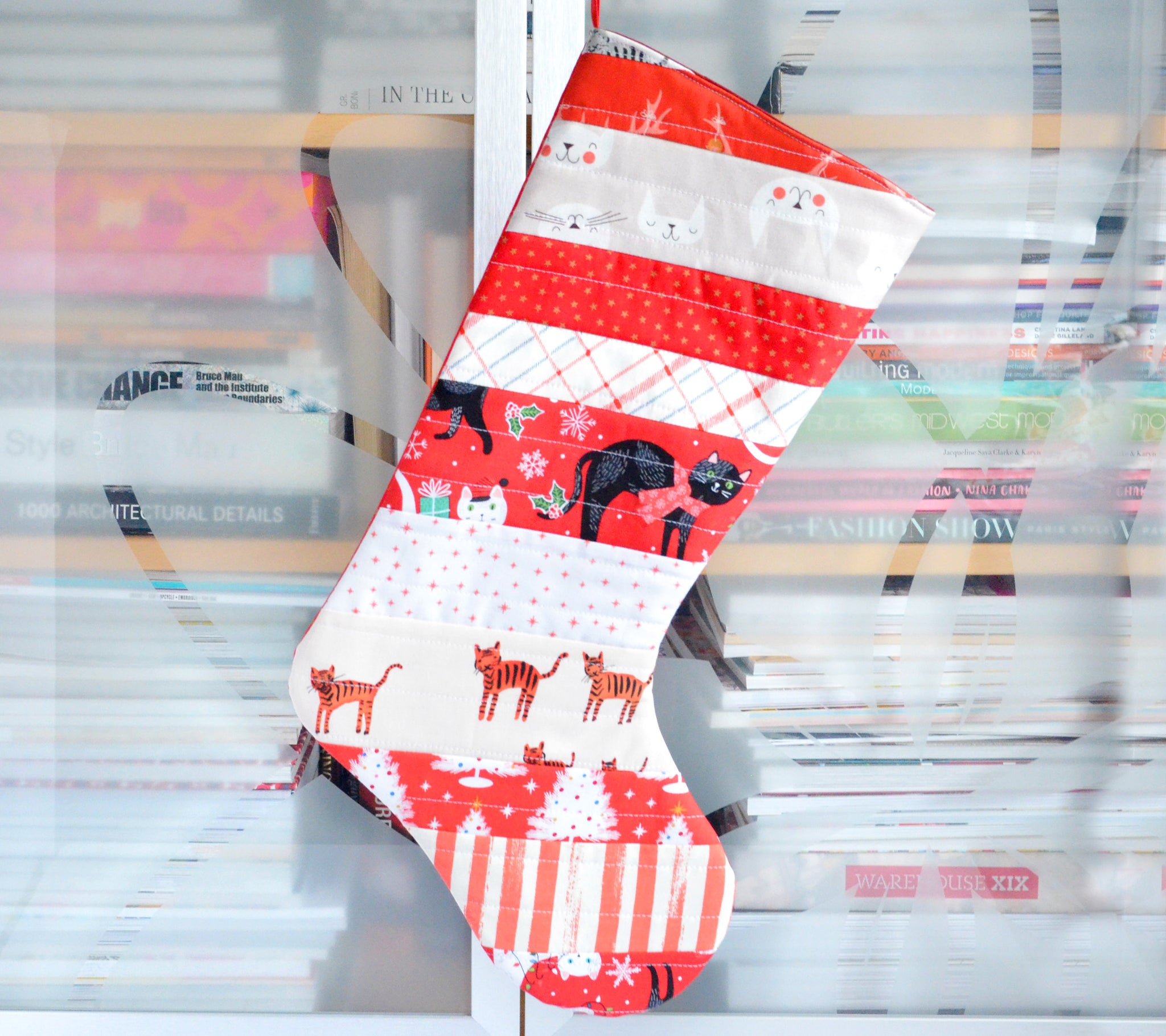 Red & White Cat Holiday Stocking