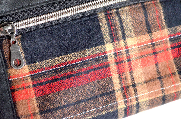 Waxed Canvas Black & Red Plaid Double-Zip Wristlet