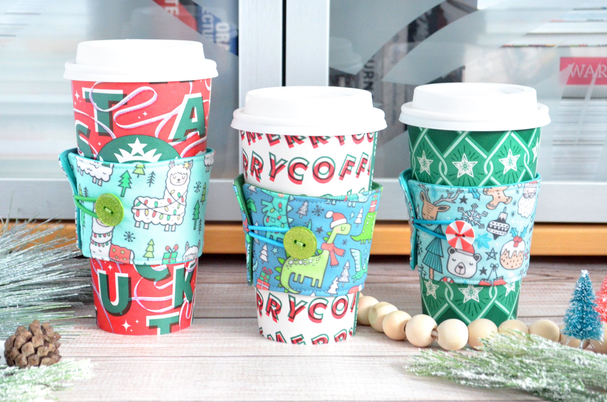 Blue Doodle Holiday Coffee Sleeve
