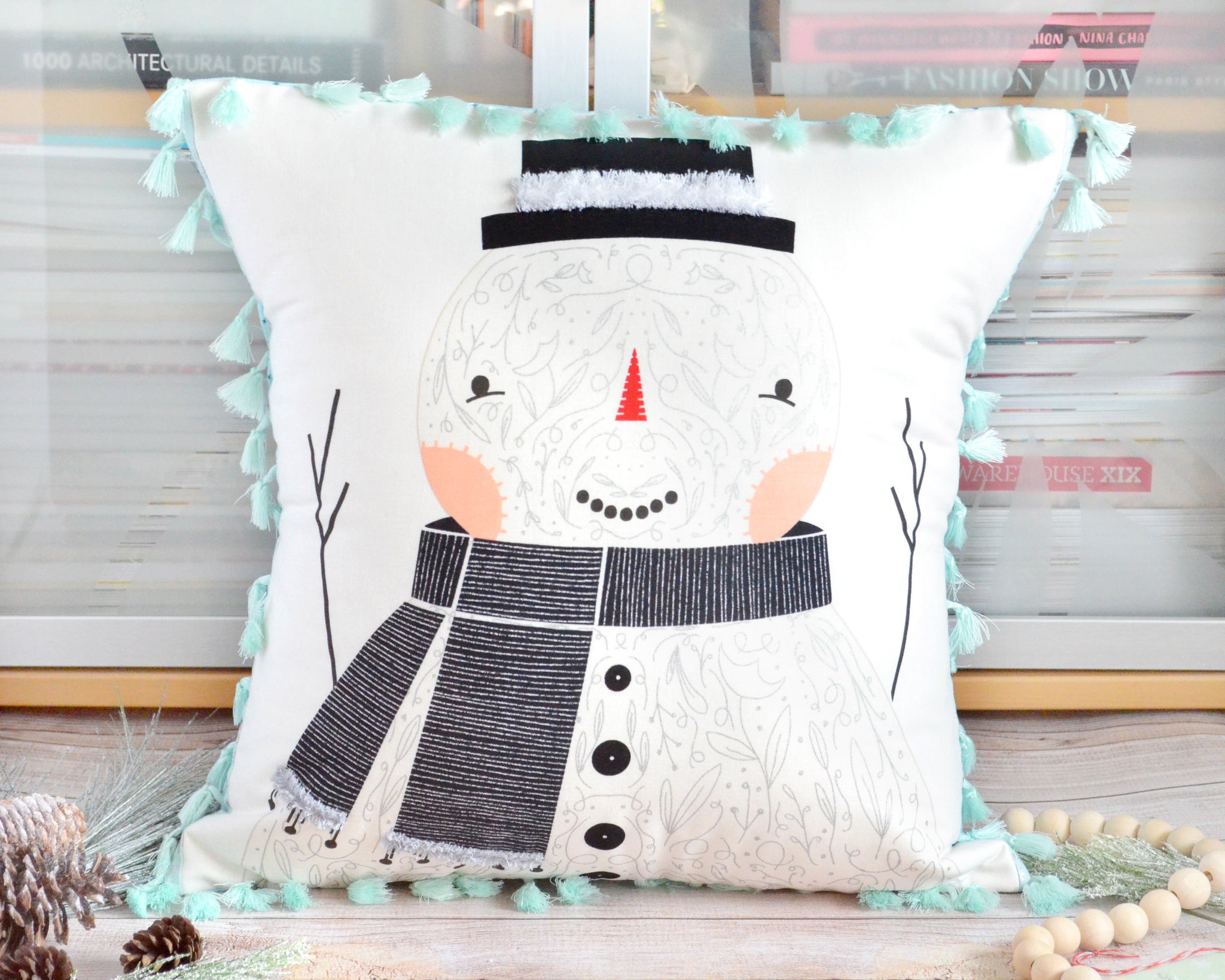 Pillow Cover - Fringe Snowman