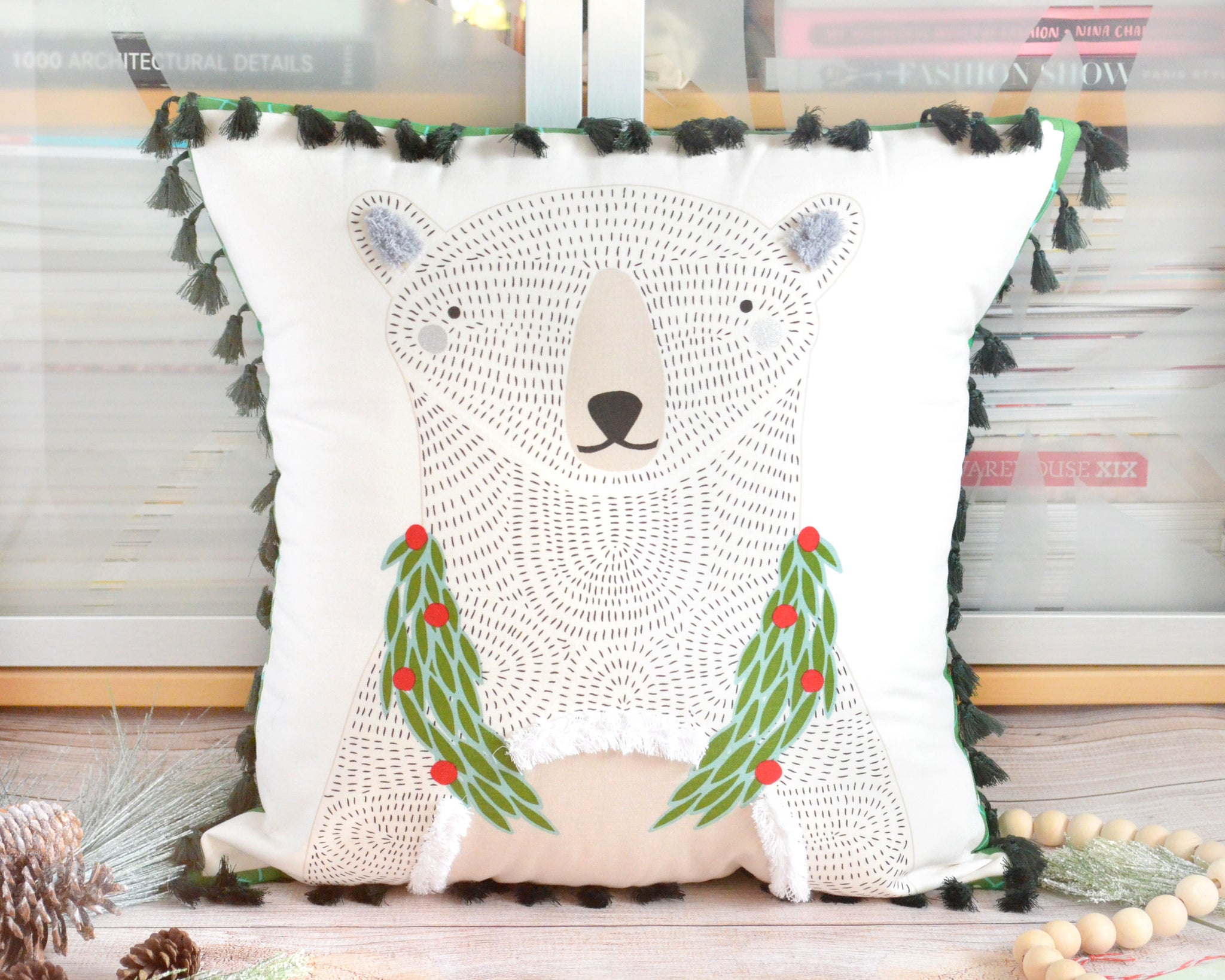 Pillow Cover - Fringe Polar Bear