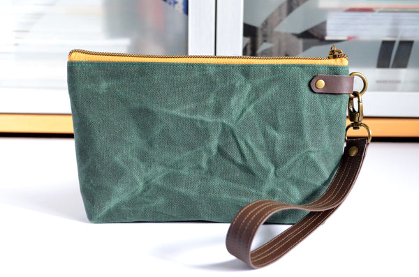 Waxed Canvas Evergreen Floral Double-Zip Wristlet