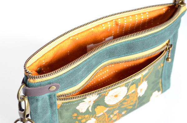 Waxed Canvas Evergreen Floral Double-Zip Wristlet