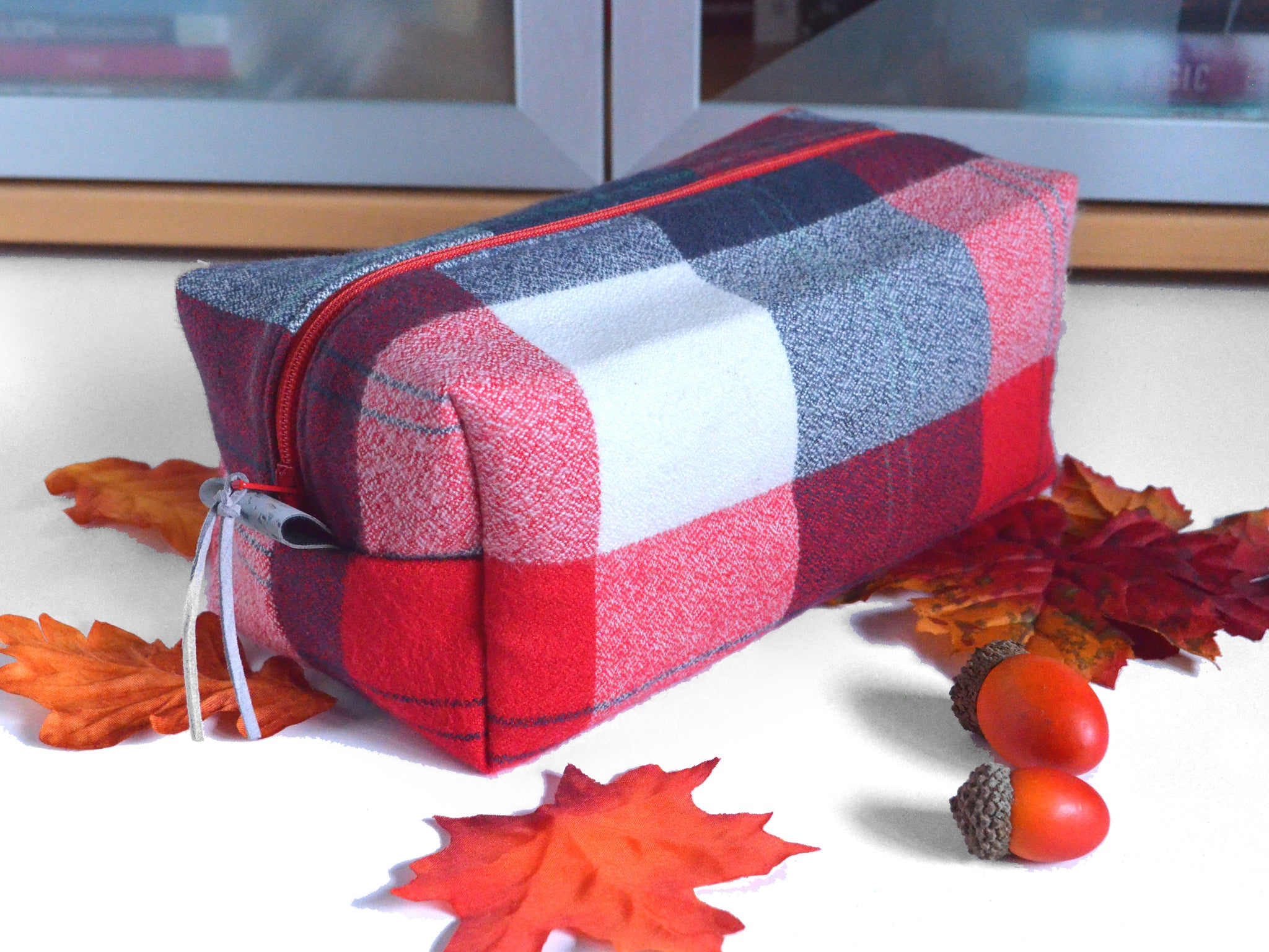 Red & Navy Plaid Flannel Toiletry Bag