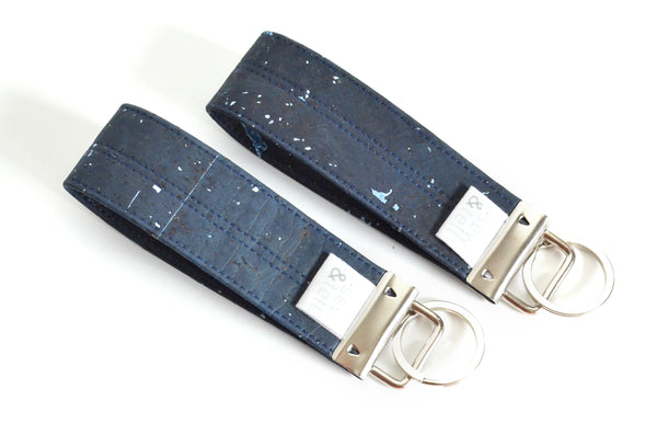 Metallic Navy Cork Leather Keychain