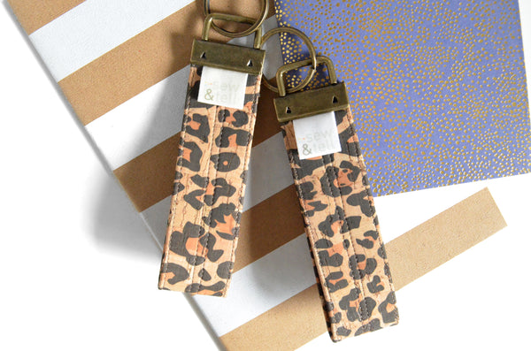 Leopard Cork Leather Keychain