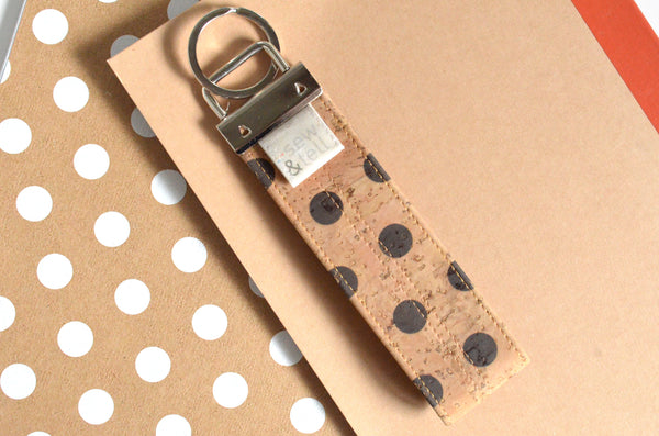 Polka-Dot Cork Leather Keychain