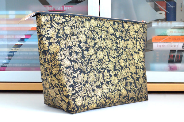 Rifle Paper Co Black & Gold Floral Jumbo Toiletry Bag