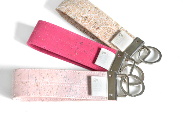 Pink Cork Leather Keychain