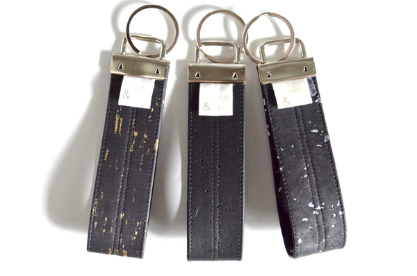 Black Cork Leather Keychain