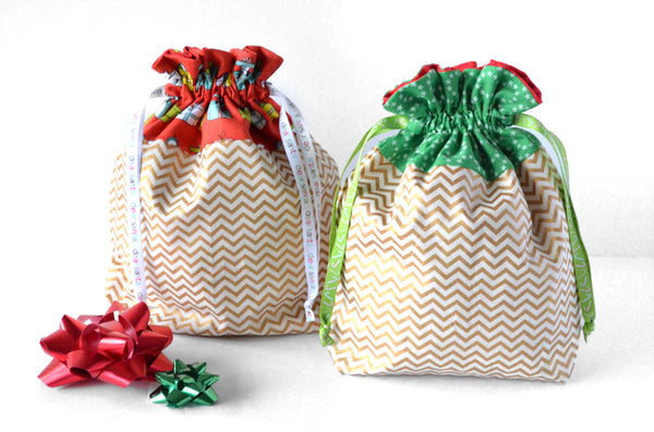 Gold Zig-Zag Christmas Fabric Gift Bag