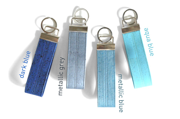Blue Cork Leather Keychain