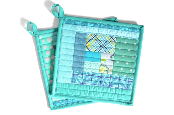 Turquoise Pot Holders - Dotted Binding
