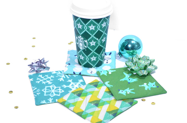 Blue & Green Retro Holiday Drink Coasters