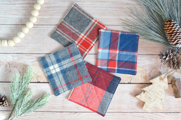 Plaid Flannel Holiday Drink Coasters