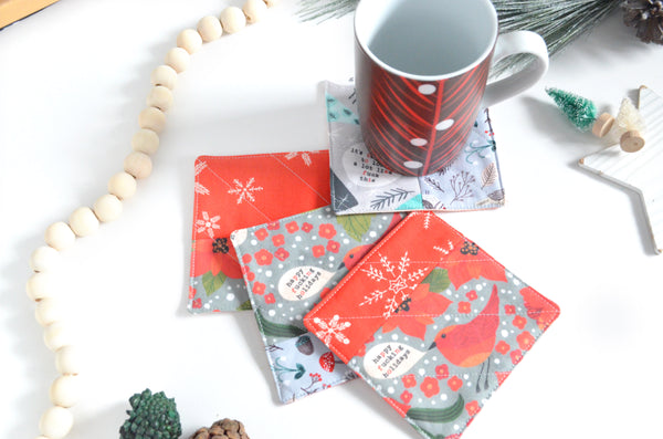 Red Patchwork "Sweary" Holiday Drink Coasters