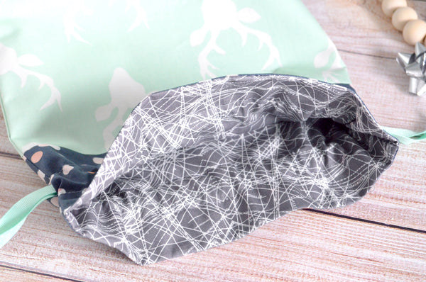 Mint Deer & Words Fabric Gift Bag *Regular Size*