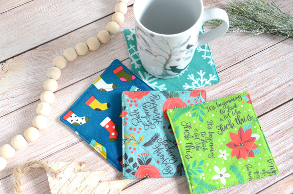 Blue & Green "Sweary" Holiday Drink Coasters