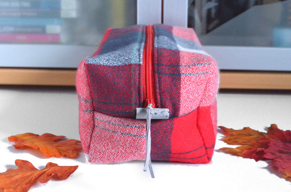Red & Navy Plaid Flannel Toiletry Bag