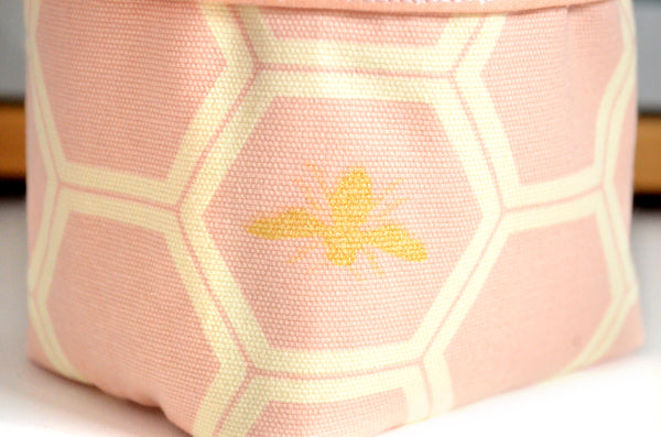 Pink Floral & Gold Bee Fabric Plant Pot