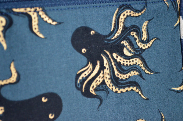 Navy & Gold Octopus Double-Zip Wristlet