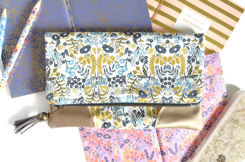 Rifle Paper Co Gold Tapestry Fold Over Clutch