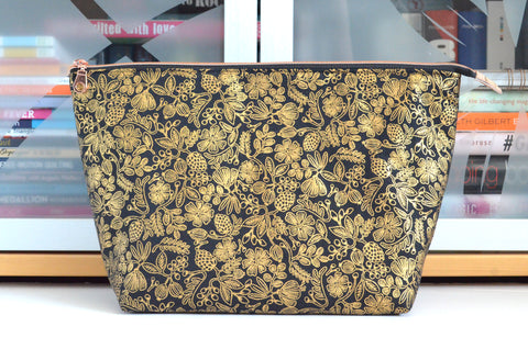 Rifle Paper Co Black & Gold Floral Jumbo Toiletry Bag