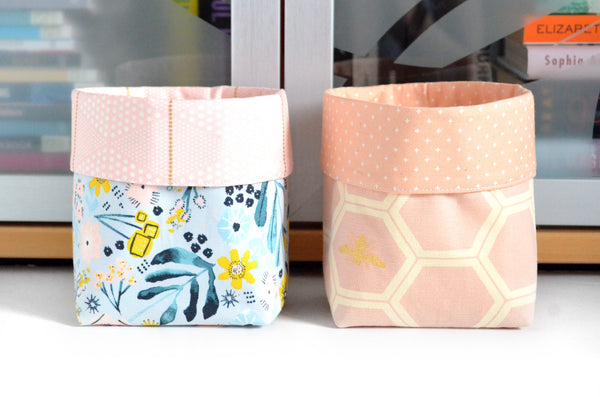 Pink Floral & Gold Bee Fabric Plant Pot