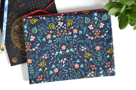 Large Pouch - Navy & Red Rifle Paper Floral