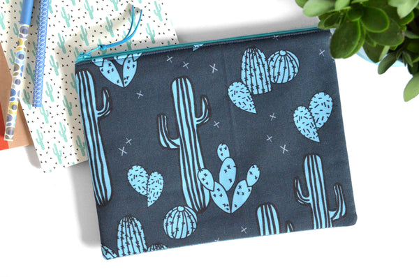Large Pouch - Bright Blue Cacti