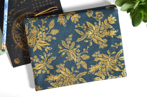 Large Pouch - Navy & Gold Rifle Paper Floral