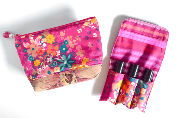 Pink Floral - Mini EO Bag & Roller Bottle Holder