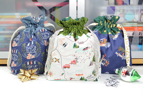 Navy Holiday Fabric Gift Bags *Regular Size*