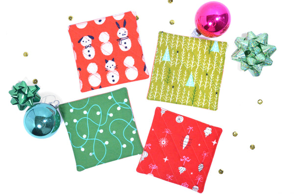 Bright Red & Green Holiday Drink Coasters