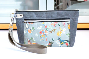 Waxed Canvas Floral Woodland Double-Zip Wristlet