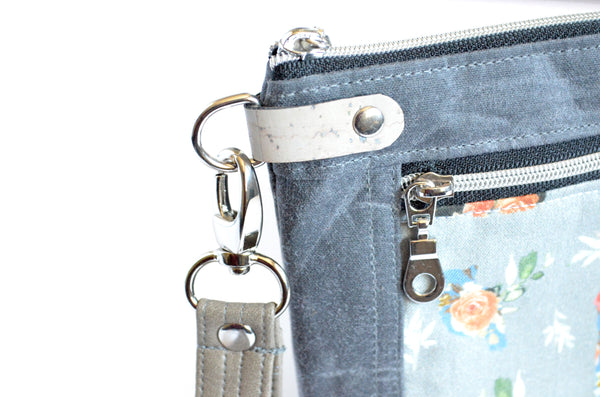 Waxed Canvas Floral Woodland Double-Zip Wristlet