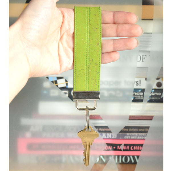 Lime Green Cork Leather Keychain