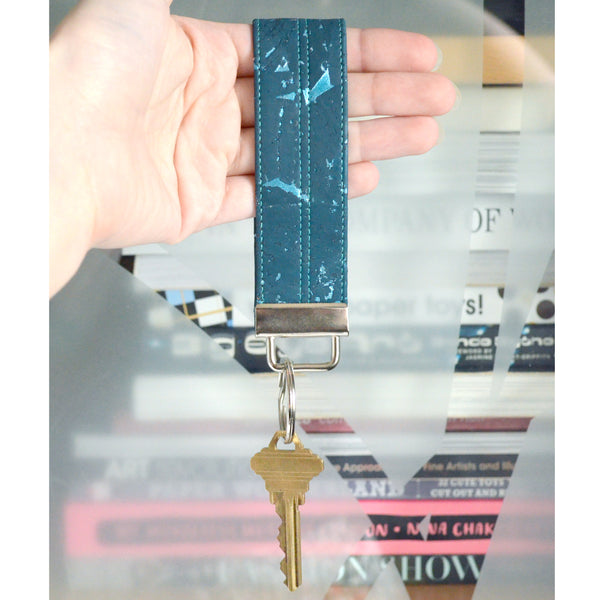 Turquoise Cork Leather Keychain