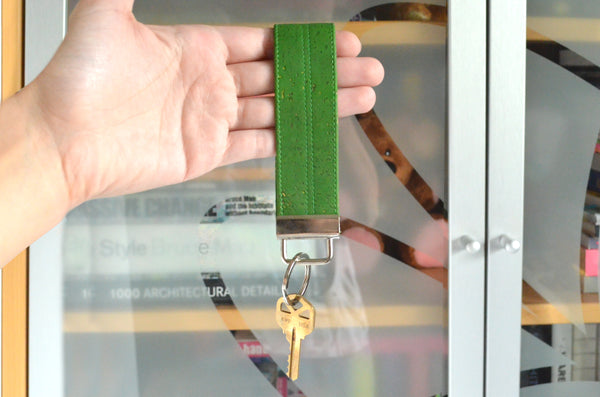 Green Cork Leather Keychain