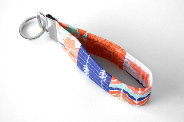 Coral & Blue Floral Keychain