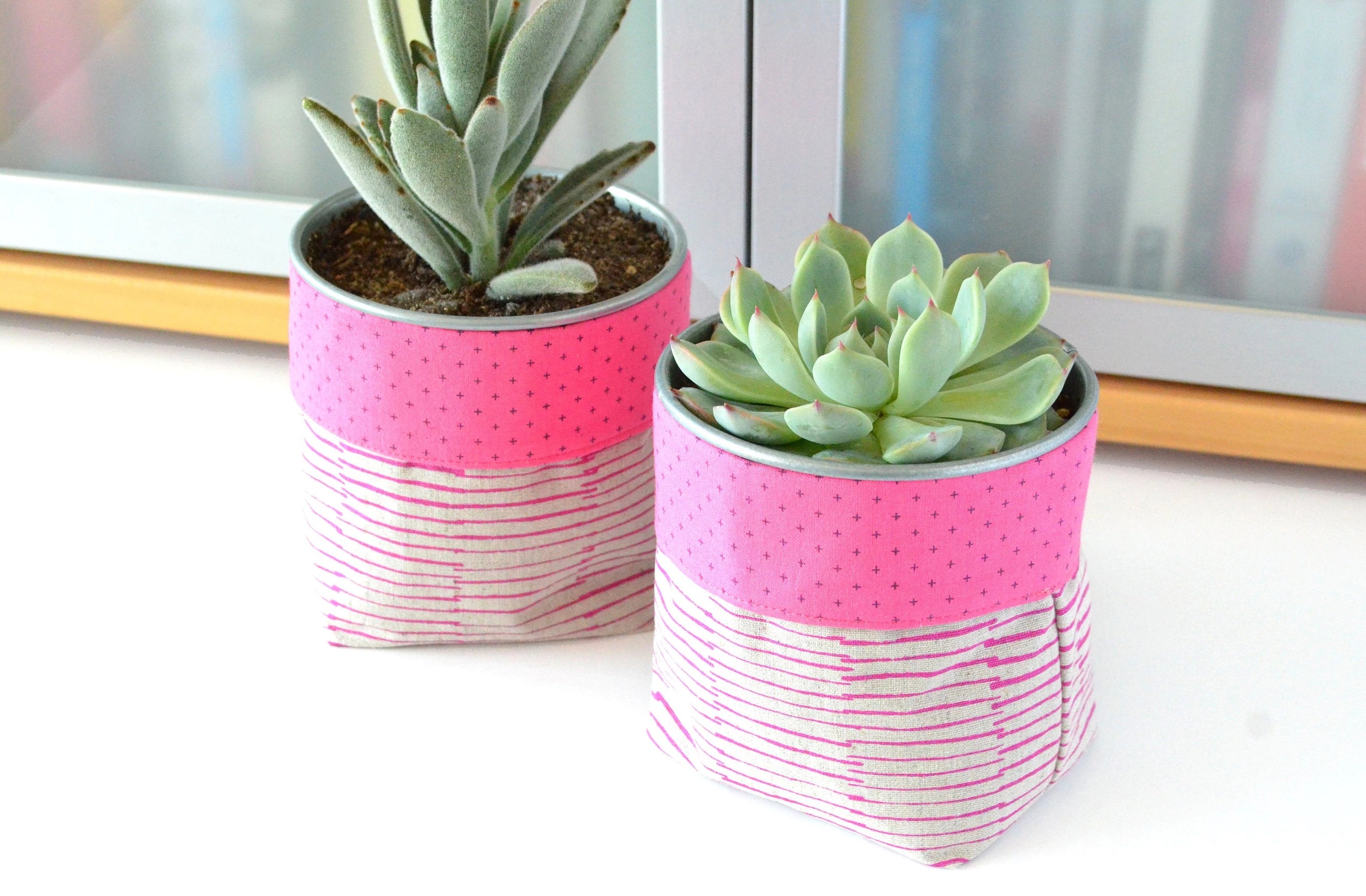 Pink Sketch Fabric Plant Pot