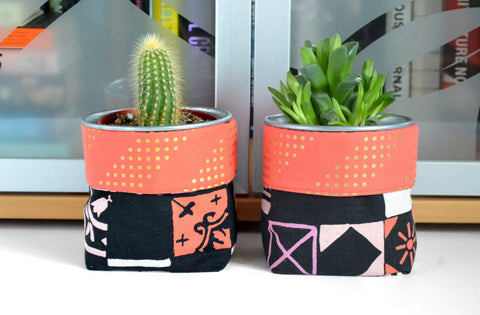 Red Tiles Fabric Plant Pot