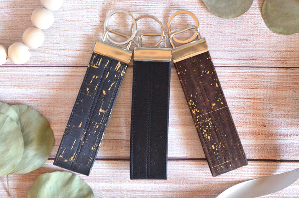 Black Cork Leather Keychain Gifting Set
