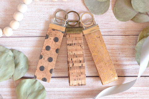 Geometric Cork Leather Keychain Gifting Set