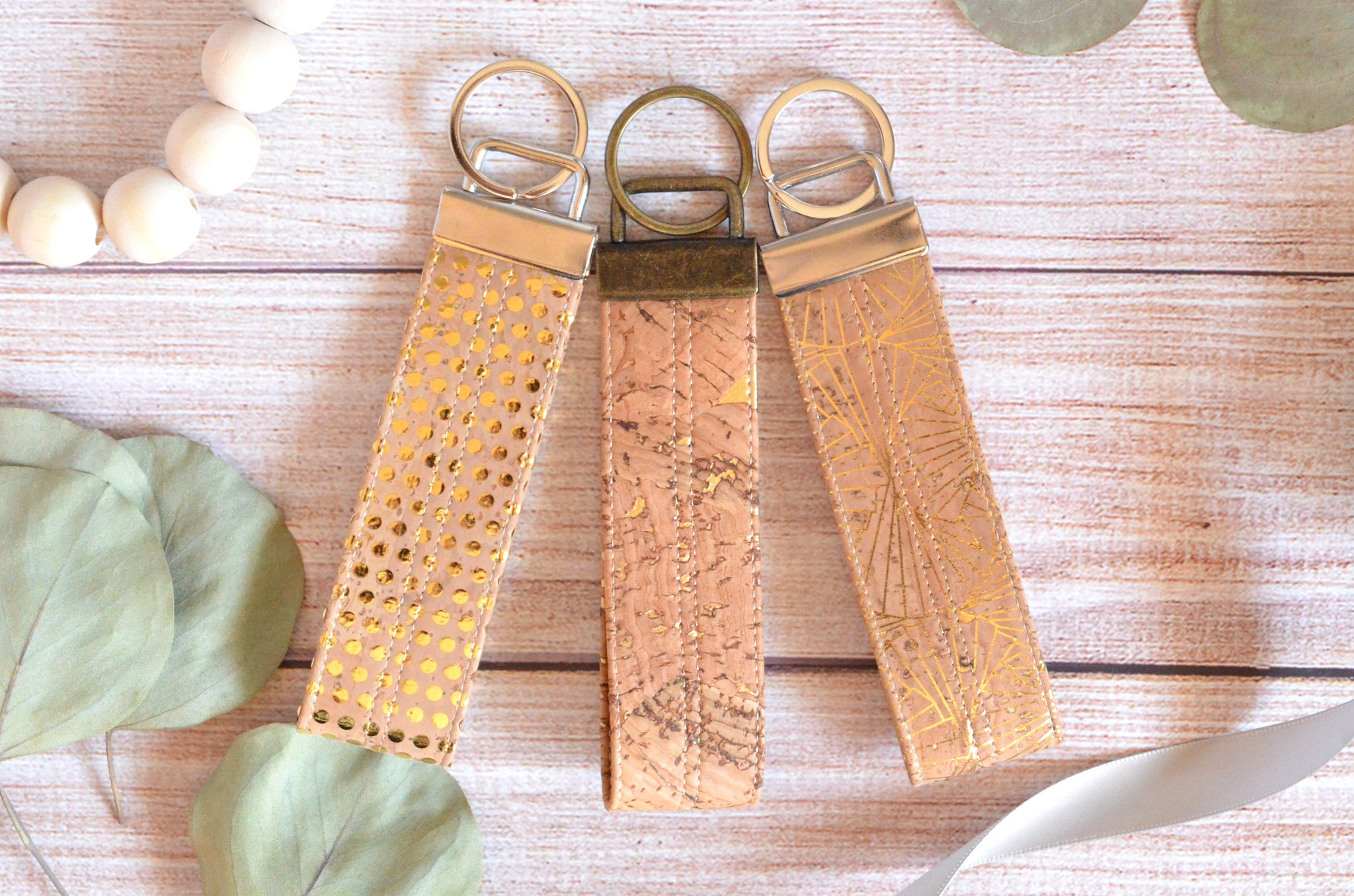 Gold Cork Leather Keychain Gifting Set