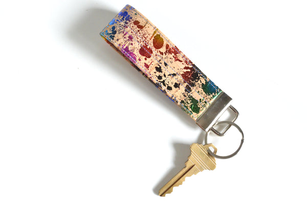 Metallic Rainbow Cork Leather Keychain