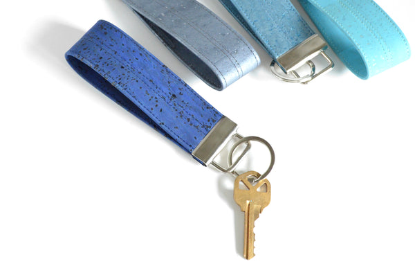 Blue Cork Leather Keychain