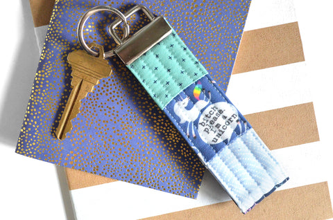 Blue Sweary Unicorn Patchwork Keychain