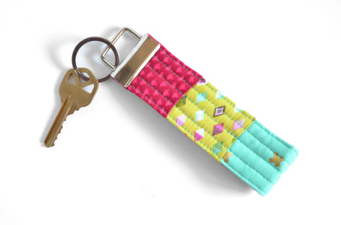 Pink, Green, & Blue Patchwork Keychain