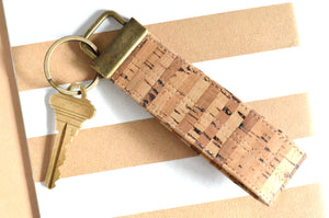 Natural Striped Cork Leather Keychain